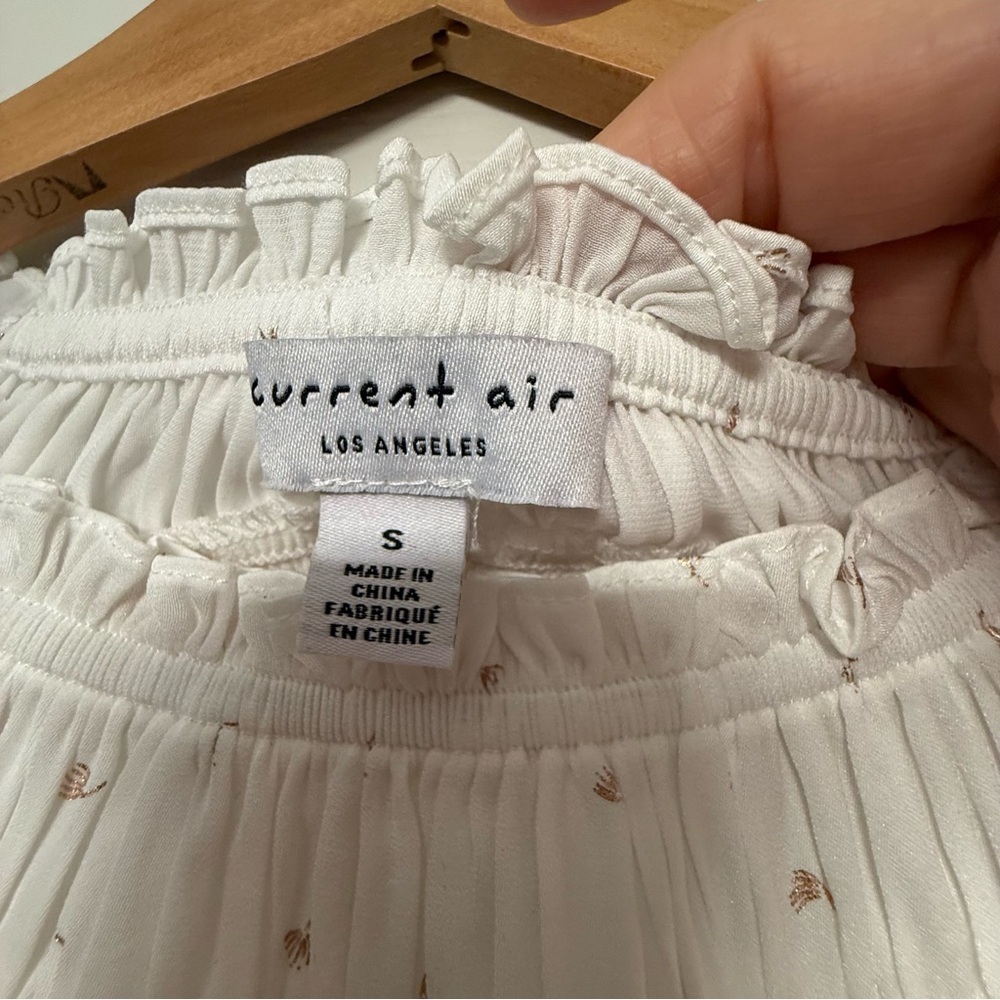 Current Air White Ruffle Neck Blouse Small Metallic Dot Cottagecore Boho - Picture 4 of 7